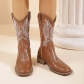 Thick Heel Western Cowboy Boots V-mouth Embroidery Sleeve Knight Boots Retro Medium Barrel Square Head Horse Boots PL0380