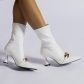 Slender Heel Pointed Metal Buckle Short Boots Large High Heel Sleeve Middle Sleeve Fashion Boots PL0397