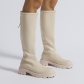 Small white boots with thick soles and high shafts are thinner than knees PL0413