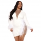 Hip Wrapped Short Dress Zhigong Yarn Mesh Feather Slim Party Nightclub Oversize Dress JLX1856