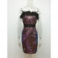 Wool collar design feeling sequin small dress hip bag sexy dress JLX2978