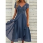 Dress Chiffon Splice V-neck Lace Hollow out Long Dress Bridesmaid Evening Dress JLX806