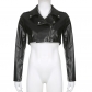 Women's lapel, solid zipper, super short street motorcycle style leather jacket LQWJC30560