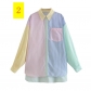 Three color color matching long sleeve loose women's shirt top OYW20531