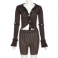 Women's fashion long sleeve single breasted design T-shirt striped shorts suit W22S21466