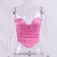 Wearing a bra outside the vest Sexy Spice Girl Fashion Satin One Neck Off Shoulder Fishbone Bra Tunic Top SUM5420A