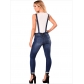 Women's tattered denim straps jeans small straight tube jumpsuit C6055