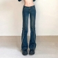 Low rise denim overalls Personalized webbing splicing, worn washed hip lifting, slim and slightly flared pants HGMIP29476