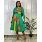 Fashion women's fashion printed pleated high waist skirt suit L6381