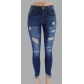 Nine point slim hip hole low rise fringed women's jeans YY9051