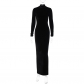 Fashion solid color slim back zipper high neck long sleeve dress D2A10594K
