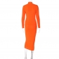 Fashion temperament solid color slim fitting high collar long sleeve dress D2A10762A