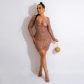 Lace up sequin sexy hip bag long sleeve party dress with breast cotton CY900142