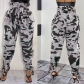Women's casual sports camouflage printing basic regular high waist trousers S66552