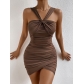 Women's Dress Sexy Cross Twisted Backless Pleated Hip Wrap Dress ZY22175
