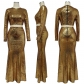Open waist fishtail skirt suit sequins two-piece set K10366