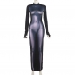Fashion 3D Body Print Round Neck Long Sleeve Slim Wrap Hip Dress K22D22180