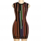 Fashion tassel sleeveless slim sexy slim fitting patchwork wool dress W22D24002