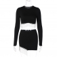 Fashion street long sleeve open navel tassel top hot short skirt suit S2A10553Y