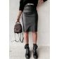 Temperament sexy high waist chain decoration hip leather skirt women's dress HMR1940