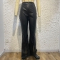 High waist fashion temperament slim sexy casual split pu leather pants casual pants HMR22940