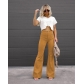 Women's solid color high waist slim micro flare pants corduroy high waist casual pants HMR58029