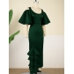 U-neck flare sleeve dress with low cut and high waist banquet dress AM221029