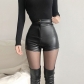 Black leather shorts women's autumn and winter high waist hip bag PU leather bottomed elastic sexy hot pants super short leather pants HY809