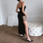 Sexy suspenders, side straps, hollowed out long skirt, slim and slit design, party dress LH22552