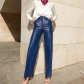 Fashion slim and slim PU casual straight trousers Women's long leather trousers are brushed CK10152J