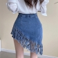 Fashion Personality Irregular Fringe Edge Solid Color Hip Wrap Denim Skirt NW20903