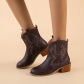 Oversized Women's Shoes Vintage Windmill Stitch Thick Heel Boots HWJ1703