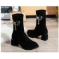 Oversized women's shoes Black suede rhinestone pattern thick heel bright edge fashion single shoes HWJ1742