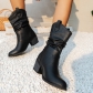 Oversized Women's Shoes Vintage Pleated Upper Thick Heel Pointed Toe Pullover Knight Boots HWJ1743