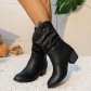 Oversized Women's Shoes Vintage Pleated Upper Thick Heel Pointed Toe Pullover Knight Boots HWJ1743