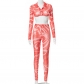 Positioning printing tie dyeing hollow perspective screen women's two-piece suit [with buttons] WPH3141