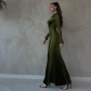 Casual Mesh Panel Round Neck Long Sleeve Slim Long Dress M22DS590