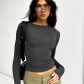 Solid round neck long sleeve basic T-shirt top M22TP636