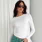 Solid round neck long sleeve basic T-shirt top M22TP636