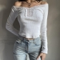 Women's perspective splicing lace big neckline V-neck knitting slim short sleeved T-shirt LQWGT26922