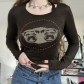 Round Neck Pullover Color Contrast Print Fashion Casual Simple Style Long Sleeve Top LQWLT32034