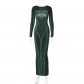 Fashion printed backless slim round neck long sleeve dress D2B10936A