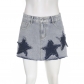 Five pointed star patch design high waist denim short skirt Spice girl versatile westernized skirt HGWHD27785