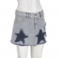 Five pointed star patch design high waist denim short skirt Spice girl versatile westernized skirt HGWHD27785