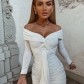 Pleated dress with ribbon sexy V-neck off shoulder long sleeve dress hollowed out ZY22260