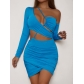 Sexy one shoulder long sleeve cut out hip wrap dress ZY22268