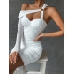 Long sleeved women's sexy one shoulder hollowed out hip wrap dress ZY22270