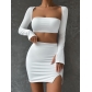Long sleeved women's two-piece dress sexy square neck pleated hip skirt split ZY22277