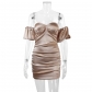 Women's Bubble Sleeves Pleated Dress Sexy Low cut Short Dress Off Shoulder Dress ZY22281