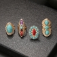 Raw mineral turquoise ring fashionable colorful gemstone 4pc combination joint ring sku5459